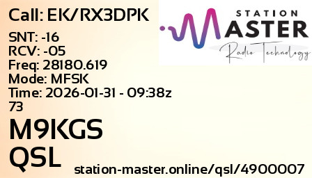 QSL Card for M9KGS QSO with EK/RX3DPK