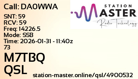 QSL Card for M7TBQ QSO with DA0WWA
