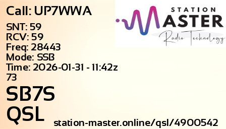 QSL Card for SB7S QSO with UP7WWA
