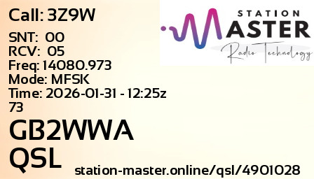 QSL Card for GB2WWA QSO with 3Z9W