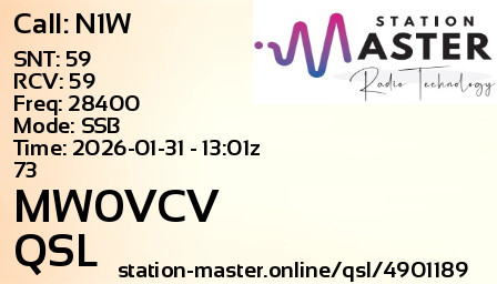 QSL Card for MW0VCV QSO with N1W