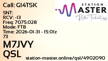 QSL Card for M7JVY QSO with GI4TSK