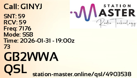 QSL Card for GB2WWA QSO with G1NYJ