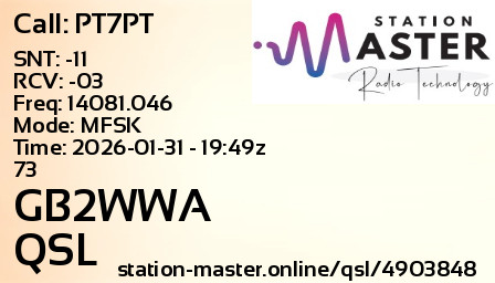 QSL Card for GB2WWA QSO with PT7PT
