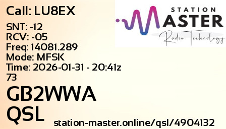QSL Card for GB2WWA QSO with LU8EX