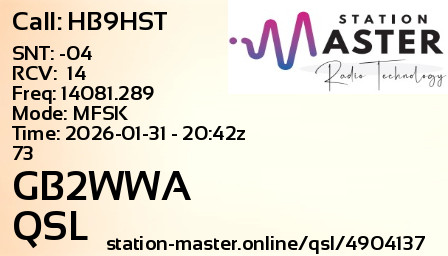 QSL Card for GB2WWA QSO with HB9HST