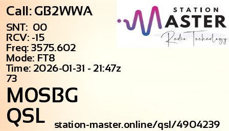 QSL Card for M0SBG QSO with GB2WWA