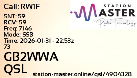 QSL Card for GB2WWA QSO with RW1F