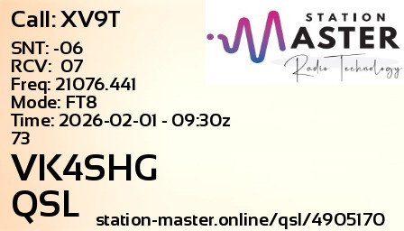 QSL Card for VK4SHG QSO with XV9T