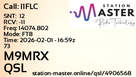 QSL Card for M9MRX QSO with I1FLC