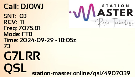 QSL Card for G7LRR QSO with DJ0WJ