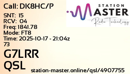 QSL Card for G7LRR QSO with DK8HC/P