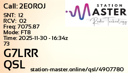 QSL Card for G7LRR QSO with 2E0ROJ