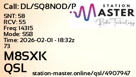 QSL Card for M8SXK QSO with DL/SQ8NOD/P