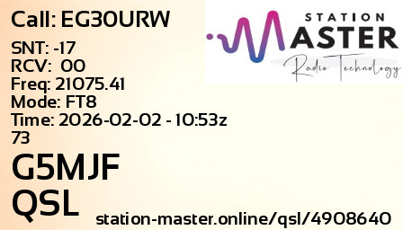 QSL Card for G5MJF QSO with EG30URW