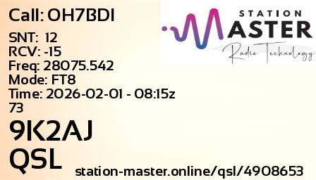 QSL Card for 9K2AJ QSO with OH7BDI
