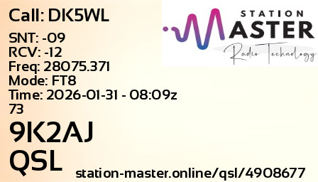 QSL Card for 9K2AJ QSO with DK5WL