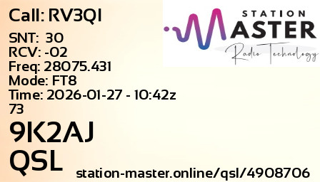 QSL Card for 9K2AJ QSO with RV3QI