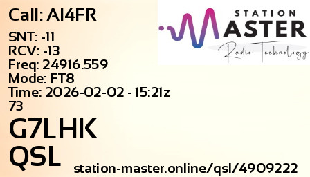 QSL Card for G7LHK QSO with AI4FR