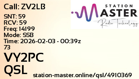 QSL Card for VY2PC QSO with ZV2LB