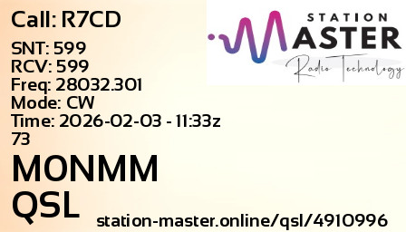 QSL Card for M0NMM QSO with R7CD