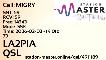 QSL Card for LA2PIA QSO with M1GRY