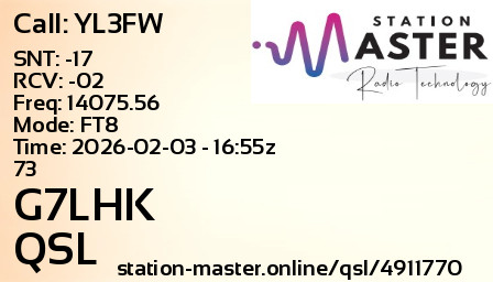 QSL Card for G7LHK QSO with YL3FW