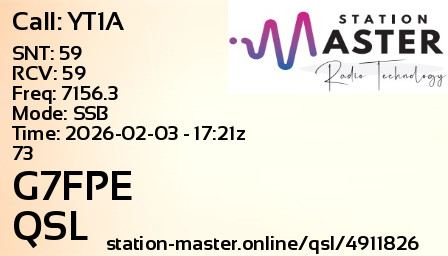QSL Card for G7FPE QSO with YT1A