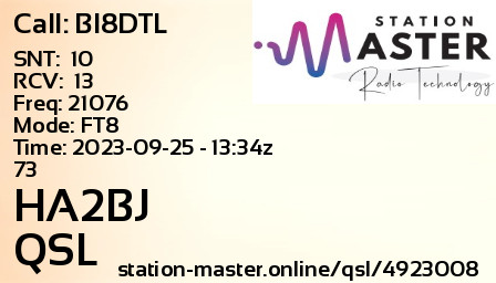 QSL Card for HA2BJ QSO with BI8DTL