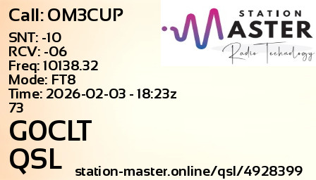 QSL Card for G0CLT QSO with OM3CUP