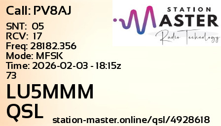 QSL Card for LU5MMM QSO with PV8AJ