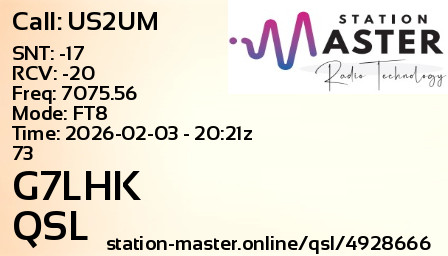 QSL Card for G7LHK QSO with US2UM