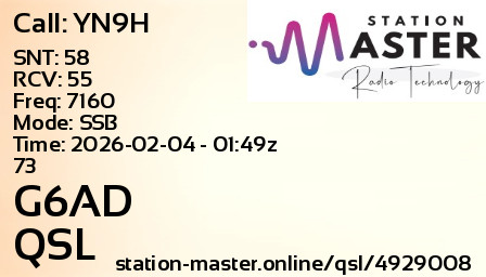 QSL Card for G6AD QSO with YN9H