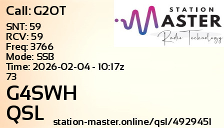 QSL Card for G4SWH QSO with G2OT
