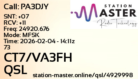 QSL Card for CT7/VA3FH QSO with PA3DJY