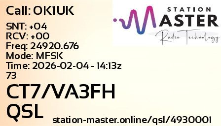 QSL Card for CT7/VA3FH QSO with OK1UK
