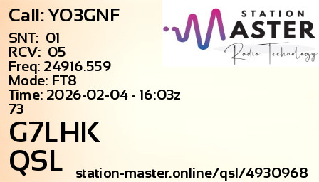 QSL Card for G7LHK QSO with YO3GNF