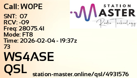 QSL Card for WS4ASE QSO with W0PE