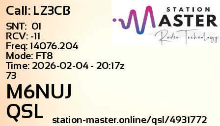 QSL Card for M6NUJ QSO with LZ3CB
