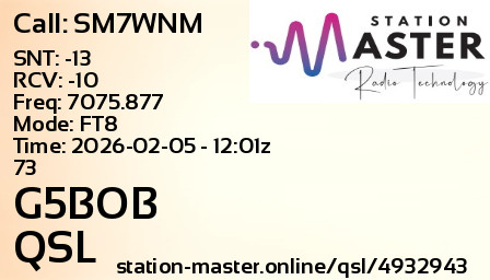 QSL Card for G5BOB QSO with SM7WNM