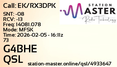 QSL Card for G4BHE QSO with EK/RX3DPK