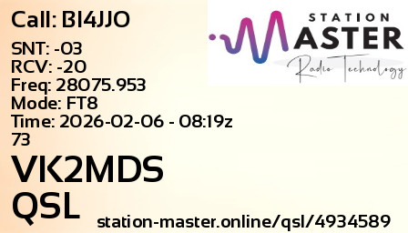 QSL Card for VK2MDS QSO with BI4JJO