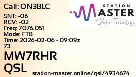 QSL Card for MW7RHR QSO with ON3BLC