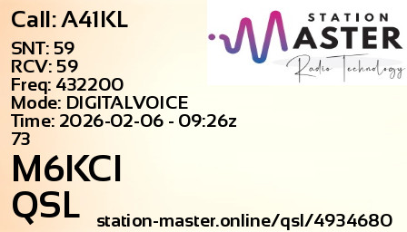 QSL Card for M6KCI QSO with A41KL