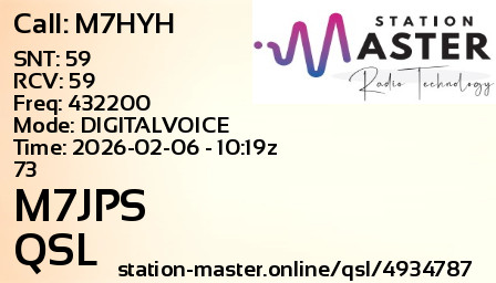 QSL Card for M7JPS QSO with M7HYH