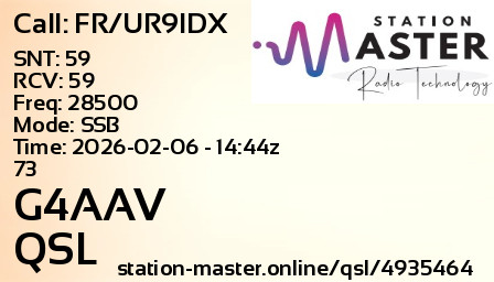 QSL Card for G4AAV QSO with FR/UR9IDX