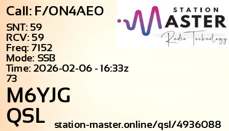 QSL Card for M6YJG QSO with F/ON4AEO