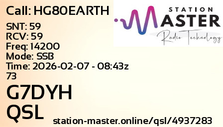 QSL Card for G7DYH QSO with HG80EARTH