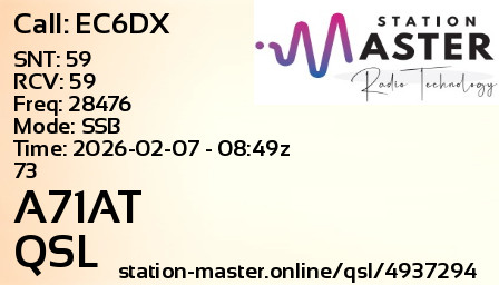 QSL Card for A71AT QSO with EC6DX