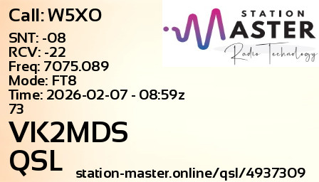 QSL Card for VK2MDS QSO with W5XO